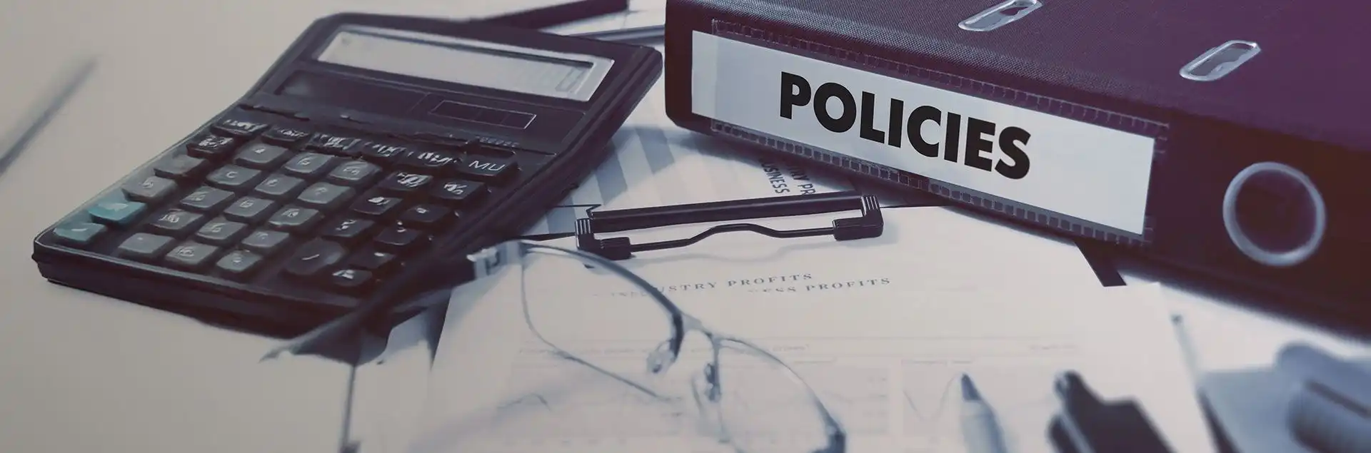 Governance and ethics banner with abstract blue and white wave design and the text "Governance & Ethics," desktop version.