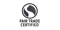 Fair Trade Certified logo featuring a black and white circular icon above the text “FAIR TRADE CERTIFIED,” symbolizing ethical and sustainable production standards.