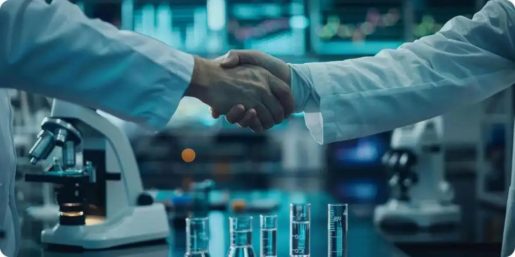 Business professionals collaborating at a meeting table using digital devices, with a holographic globe symbolizing global connectivity.