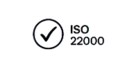 ISO 22000 certification symbol featuring a black checkmark inside a circle, indicating compliance with international food safety management standards.