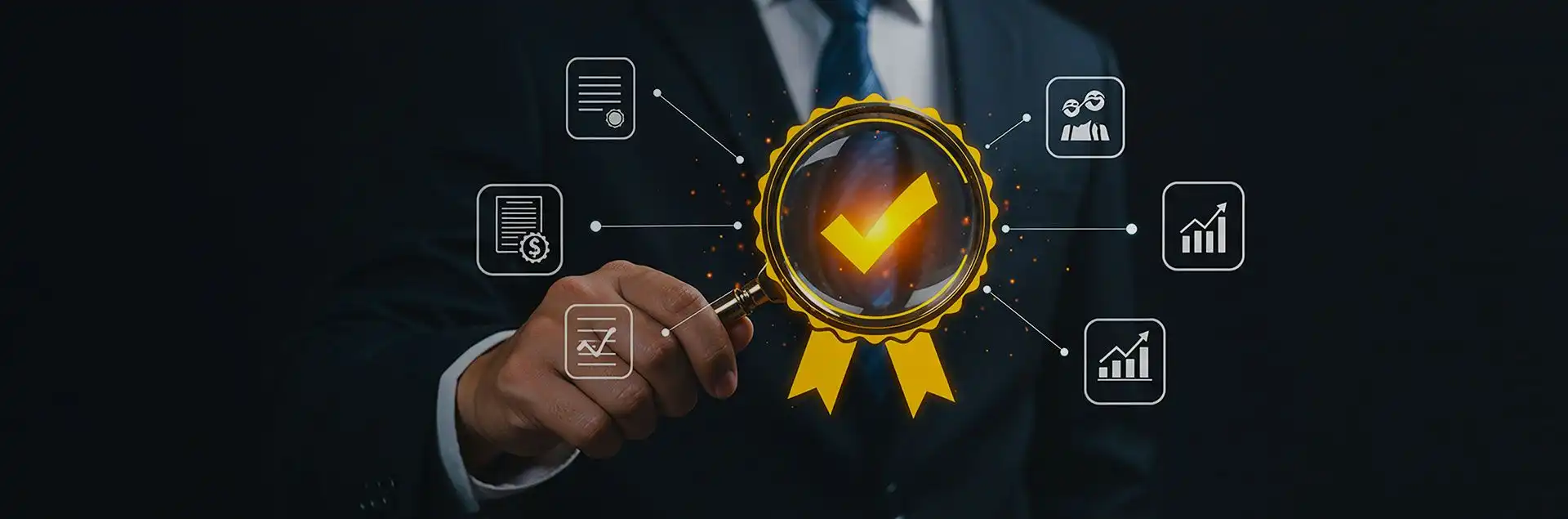 Row of certifications and award badges, desktop version.