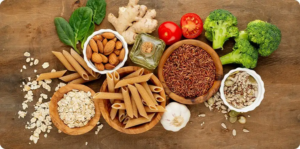 A visual of diverse plant-based protein sources such as peas, lentils, and nuts, symbolizing alternative protein ingredients.