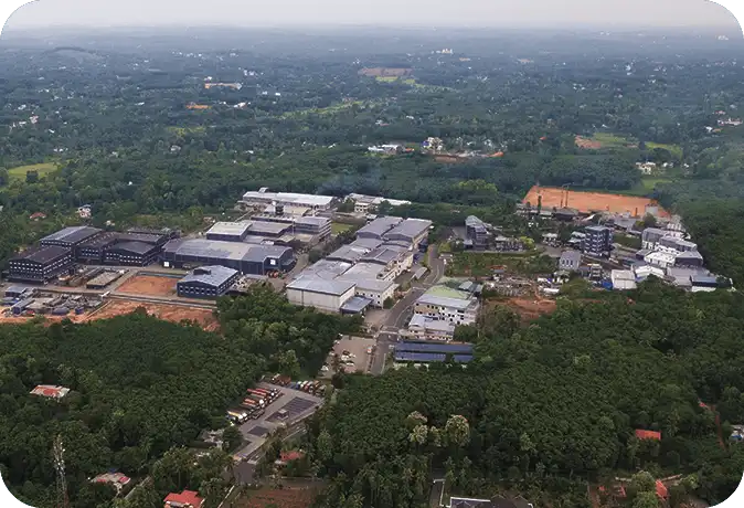 Infographic icon depicting a modern office building with location pin, representing global headquarters facilities.