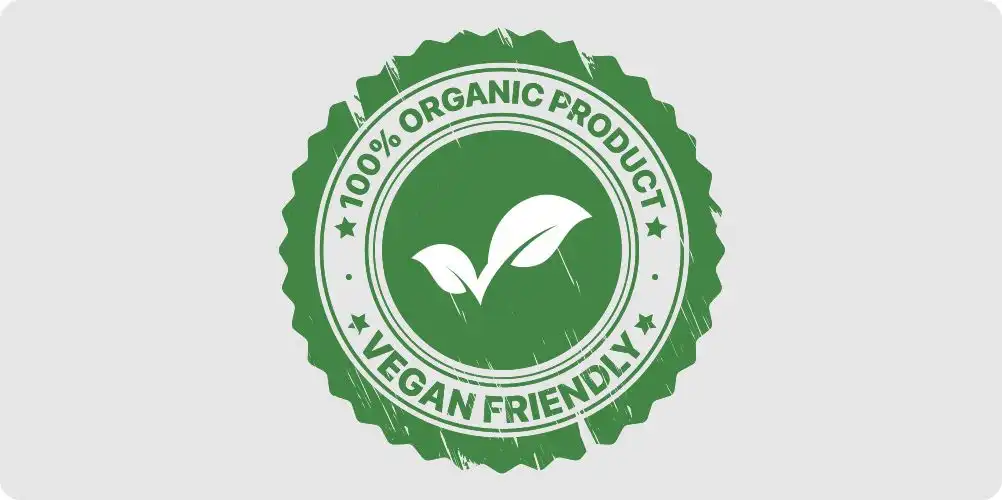 A composition featuring organic-certified ingredients like leaves or grains with a visible organic certification seal or badge.