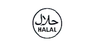 Halal certification logo featuring Arabic script above the word “HALAL” inside a black circle, representing products permissible under Islamic dietary laws.
