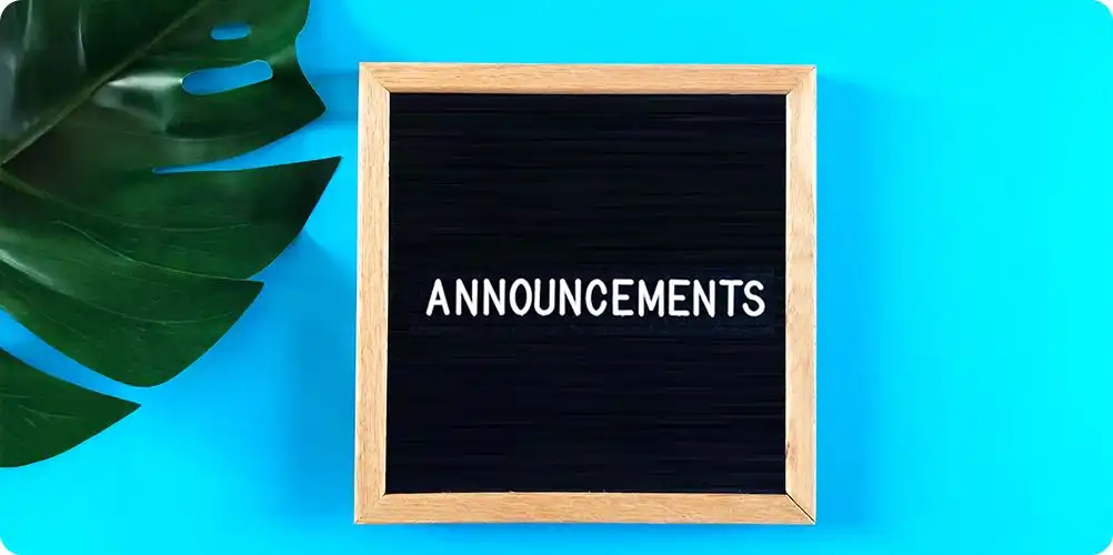 Company news and announcements image featuring a business team in a meeting with documents and laptops, representing internal communication.