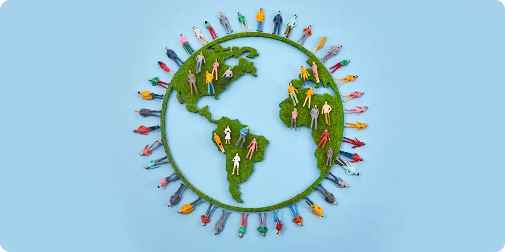 Sustainability impact stories image featuring community members planting trees and cleaning a river, representing environmental efforts.