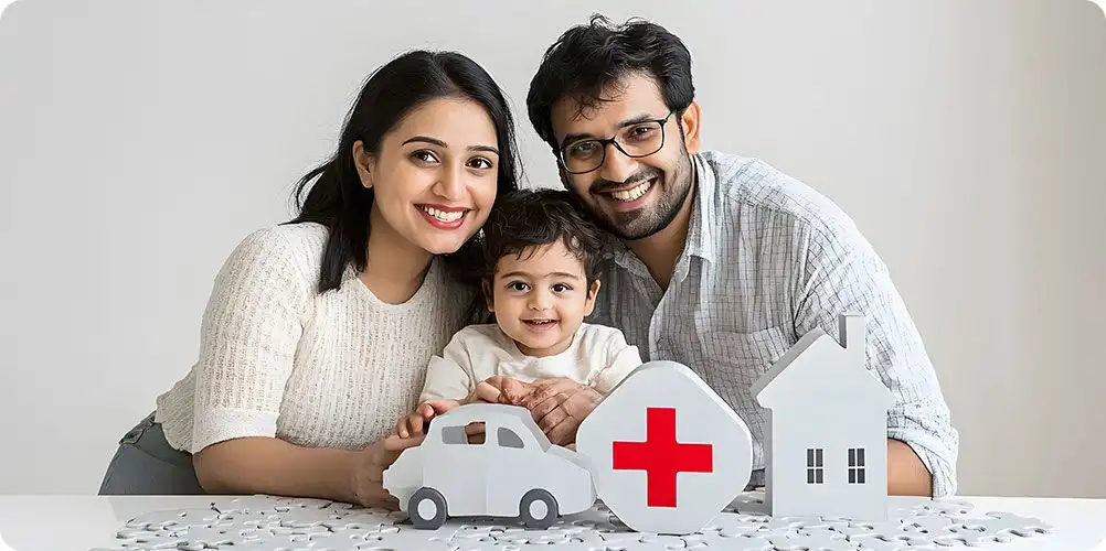 Insurance program for below poverty line (BPL) families image showing a family receiving healthcare support or insurance cards.