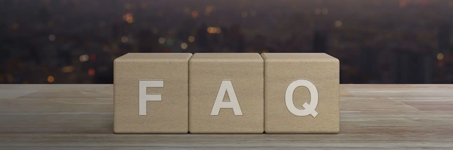 FAQ top banner featuring a smiling customer service representative with headset and digital question mark icons.