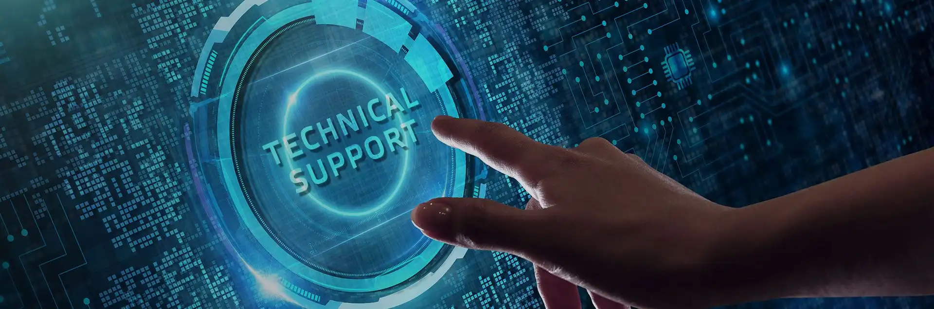 Banner with smiling customer support representatives.