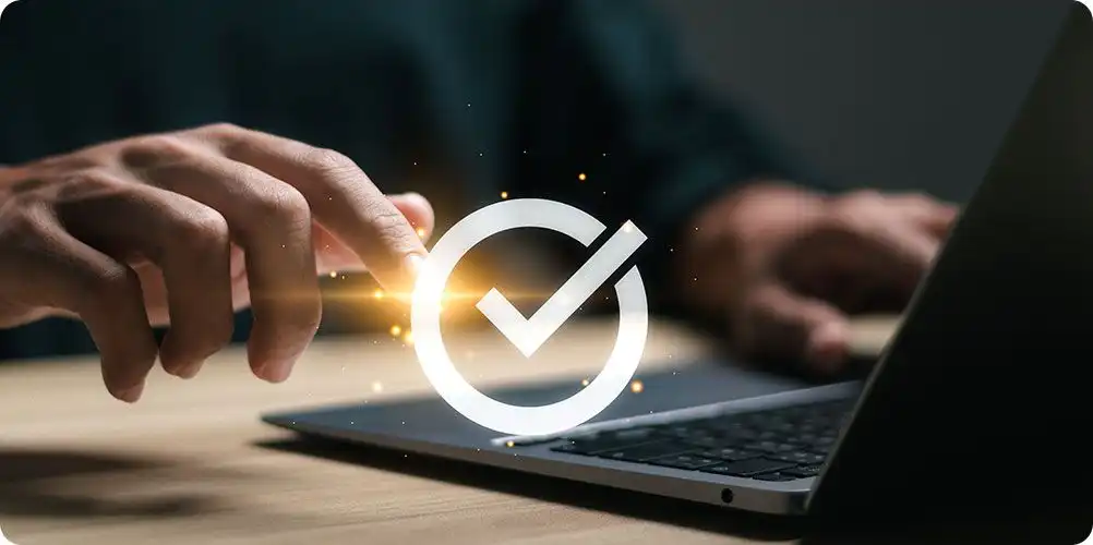 Product specifications banner showing a professional woman reviewing technical documentation in a modern setting.